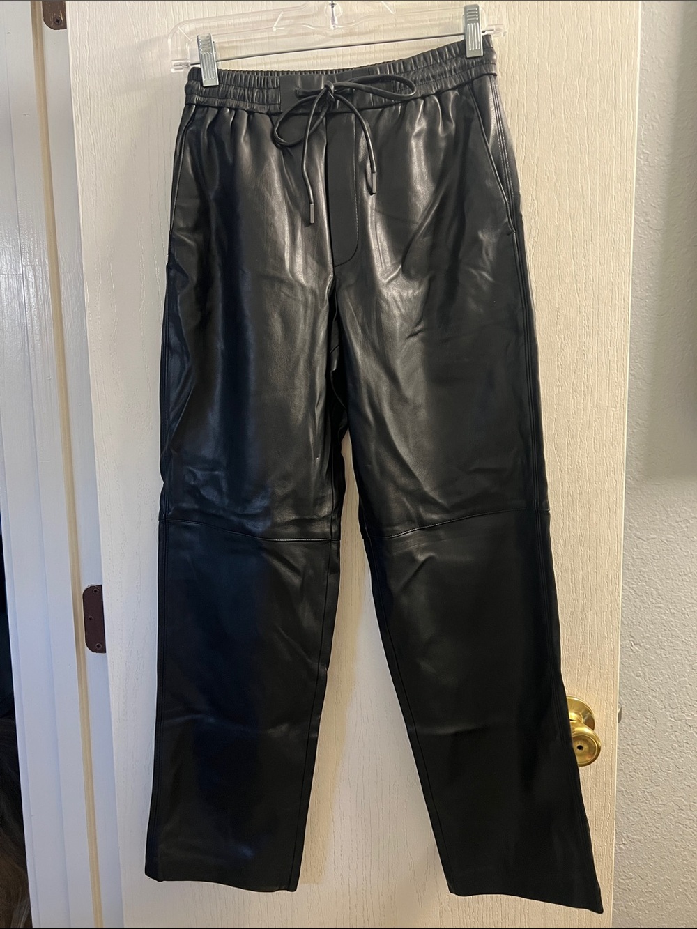 Black Faux Leather Drawstring Jogger Pants